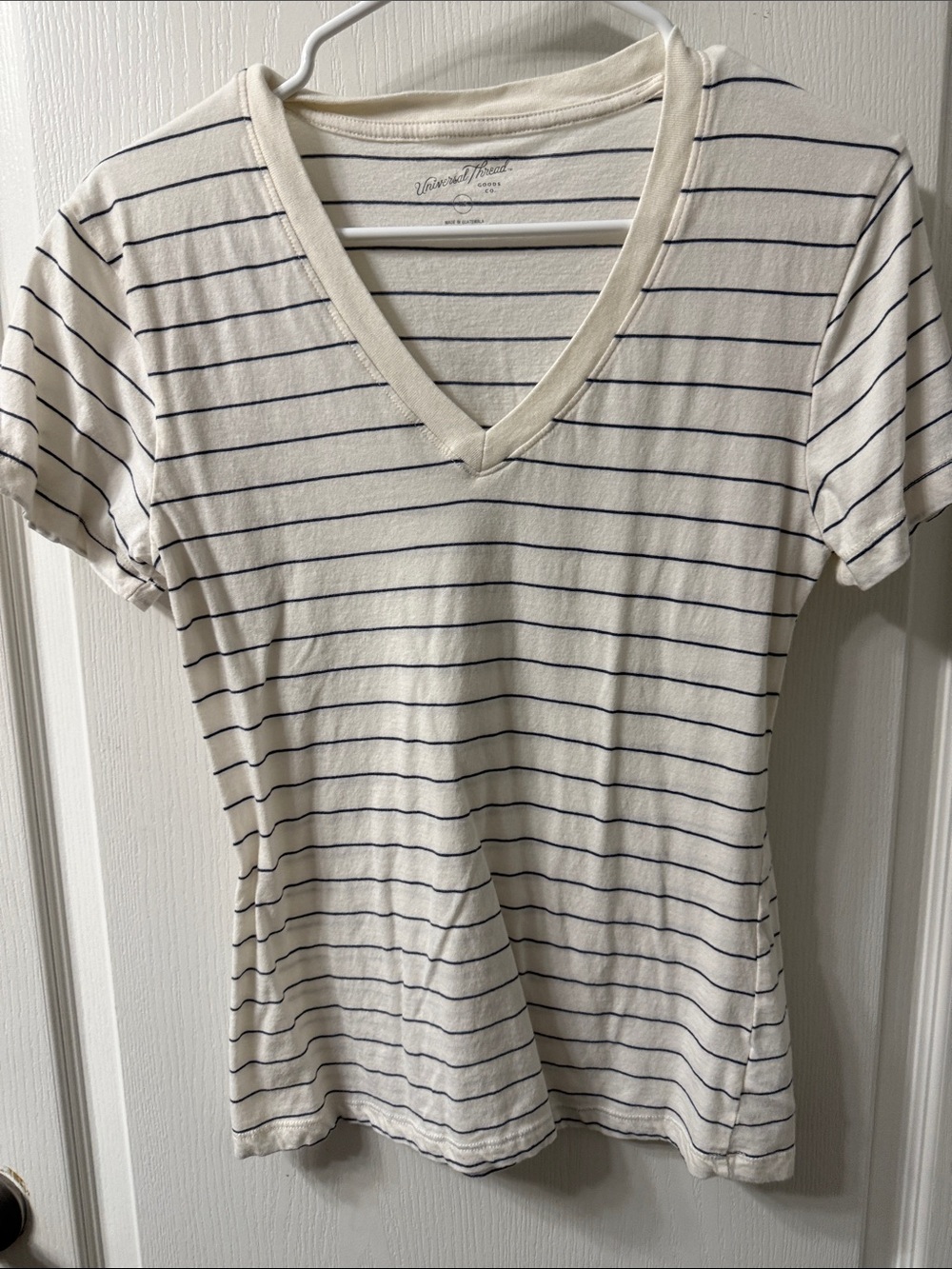 Universal Thread Cream V-Neck Tee with Navy Stripes